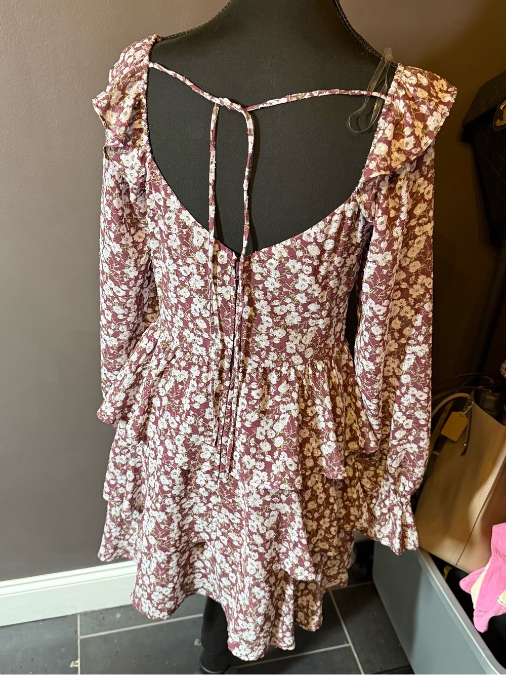 NWT Altar'd State Mauve Floral Mini Dress with Cream Flowers - Picture 3 of 5